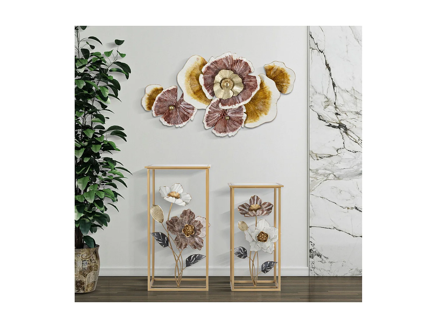 Table d'Appoint Fleurs 74, Multicouleur, 36x36x70 cm, Seven Design