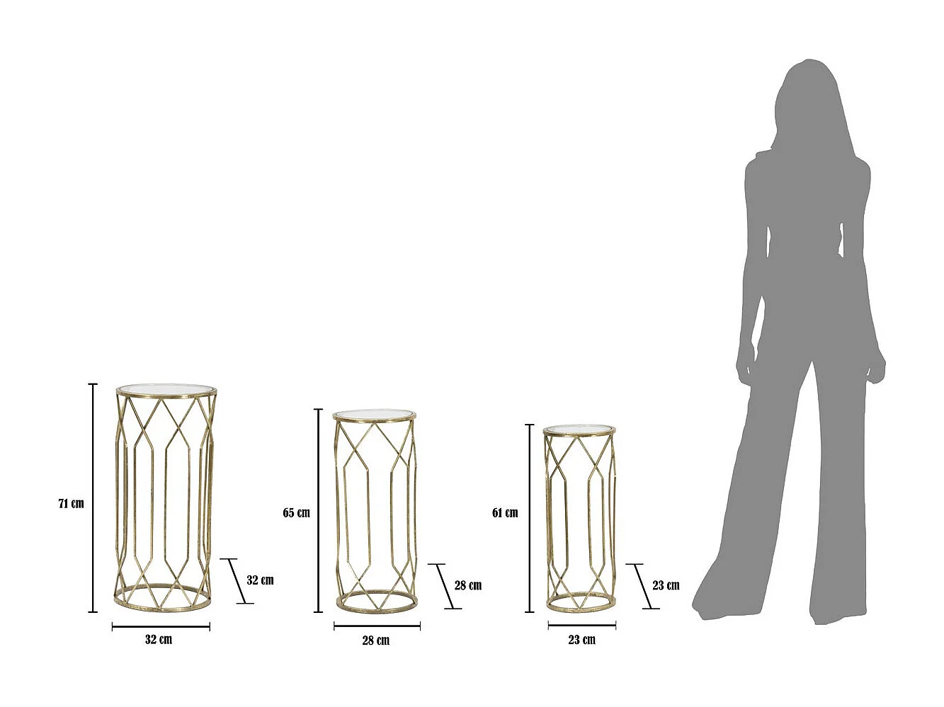Table d'Appoint MF597, Or, 32x32x71 cm, Seven Design