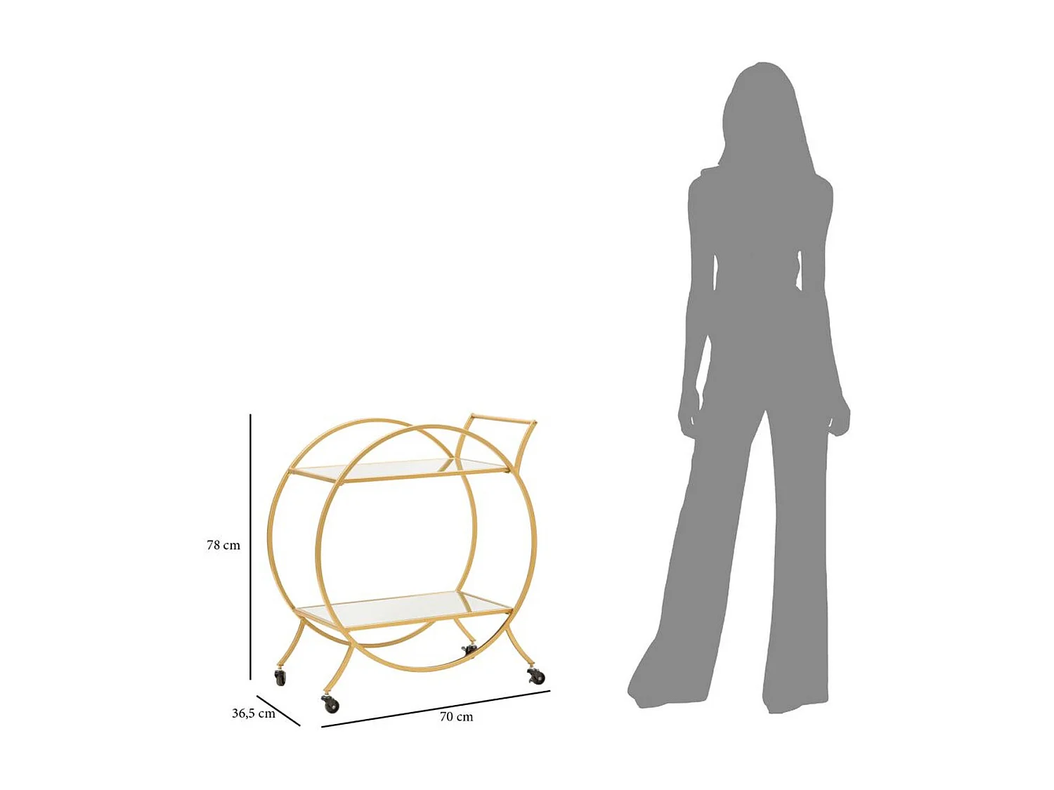 Chariot de Cuisine MF3, Or, 70x36,5x78 cm, Seven Design
