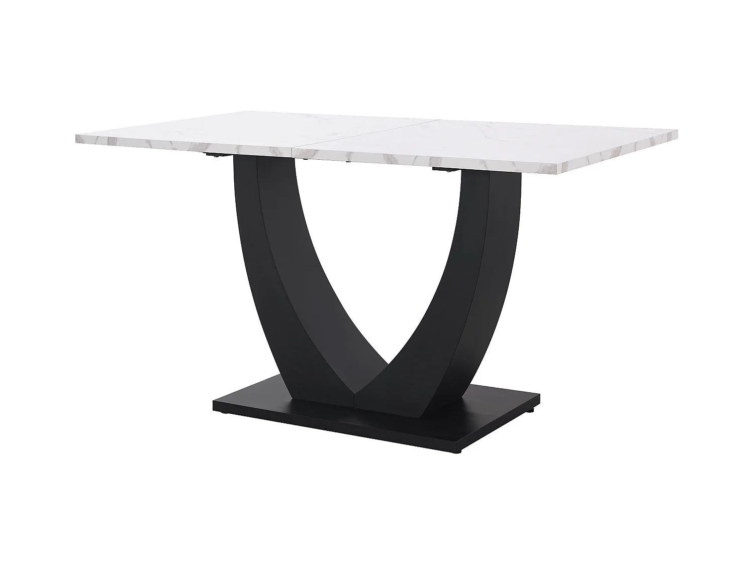 Eettafel voor 4/6 personen - 140 x 75 x 75,5 cm - MDF + Metalen poten - Marmereffect - Wit + zwart