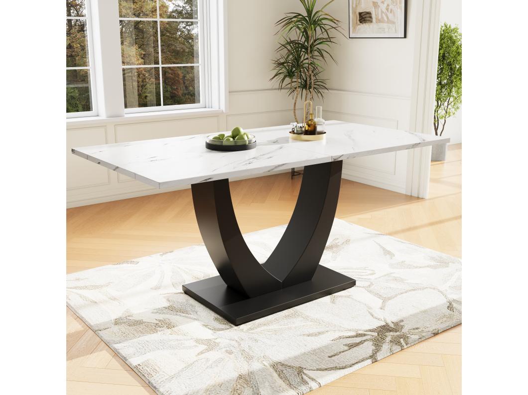 Tavolo da pranzo per 4/6 persone - 140 x 75 x 75,5 cm - MDF + Gambe in metallo - Effetto marmo - Bianco + nero