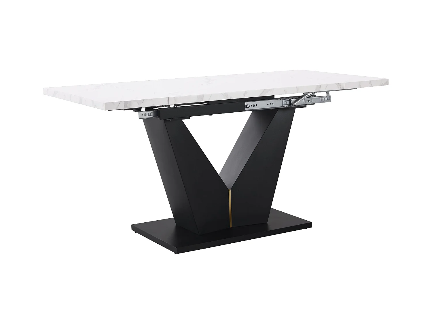 Uitschuifbare eettafel voor 4/6 personen - 99/159 x 75 x 75 cm - MDF + metalen poten - marmereffect - wit + zwart