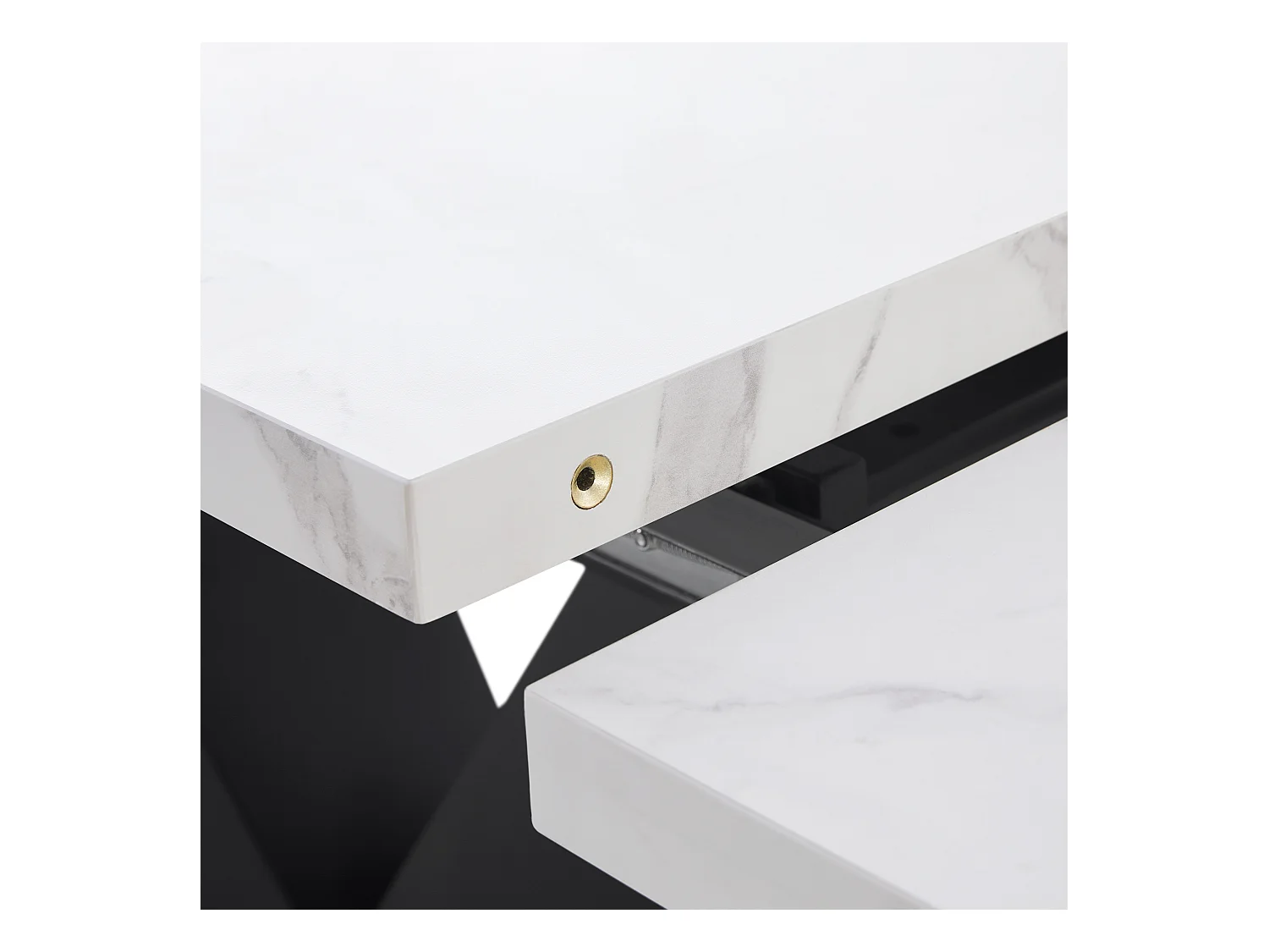 Uitschuifbare eettafel voor 4/6 personen - 99/159 x 75 x 75 cm - MDF + metalen poten - marmereffect - wit + zwart