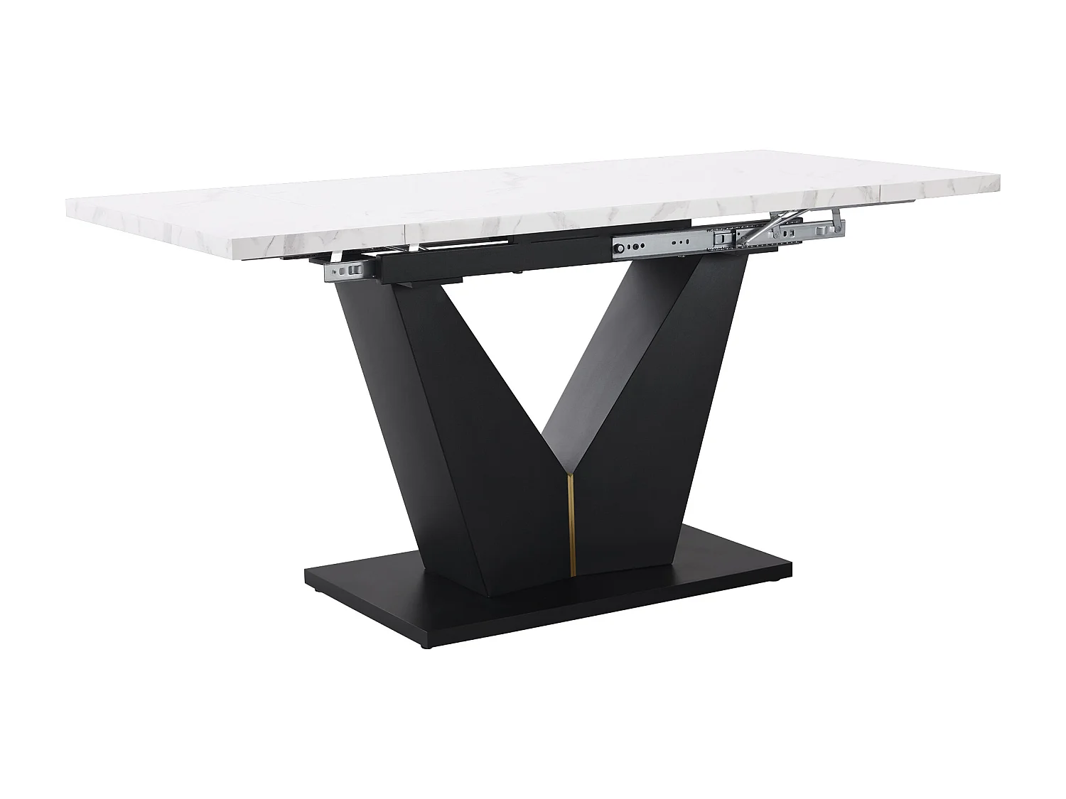 Table à manger extensible 4 à 6 couverts - 99/159 x 75 x 75 cm - MDF + Pieds en métal - Effet marbre - Blanc + noir