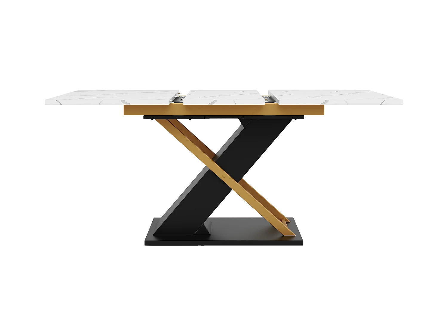 Uitschuifbare eettafel voor 4/6 personen - 120/160 x 80 x 75,4 cm - MDF + gekruiste metalen poten - Wit + Zwart