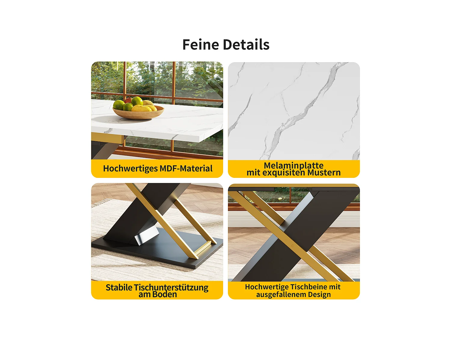 Uitschuifbare eettafel voor 4/6 personen - 120/160 x 80 x 75,4 cm - MDF + gekruiste metalen poten - Wit + Zwart