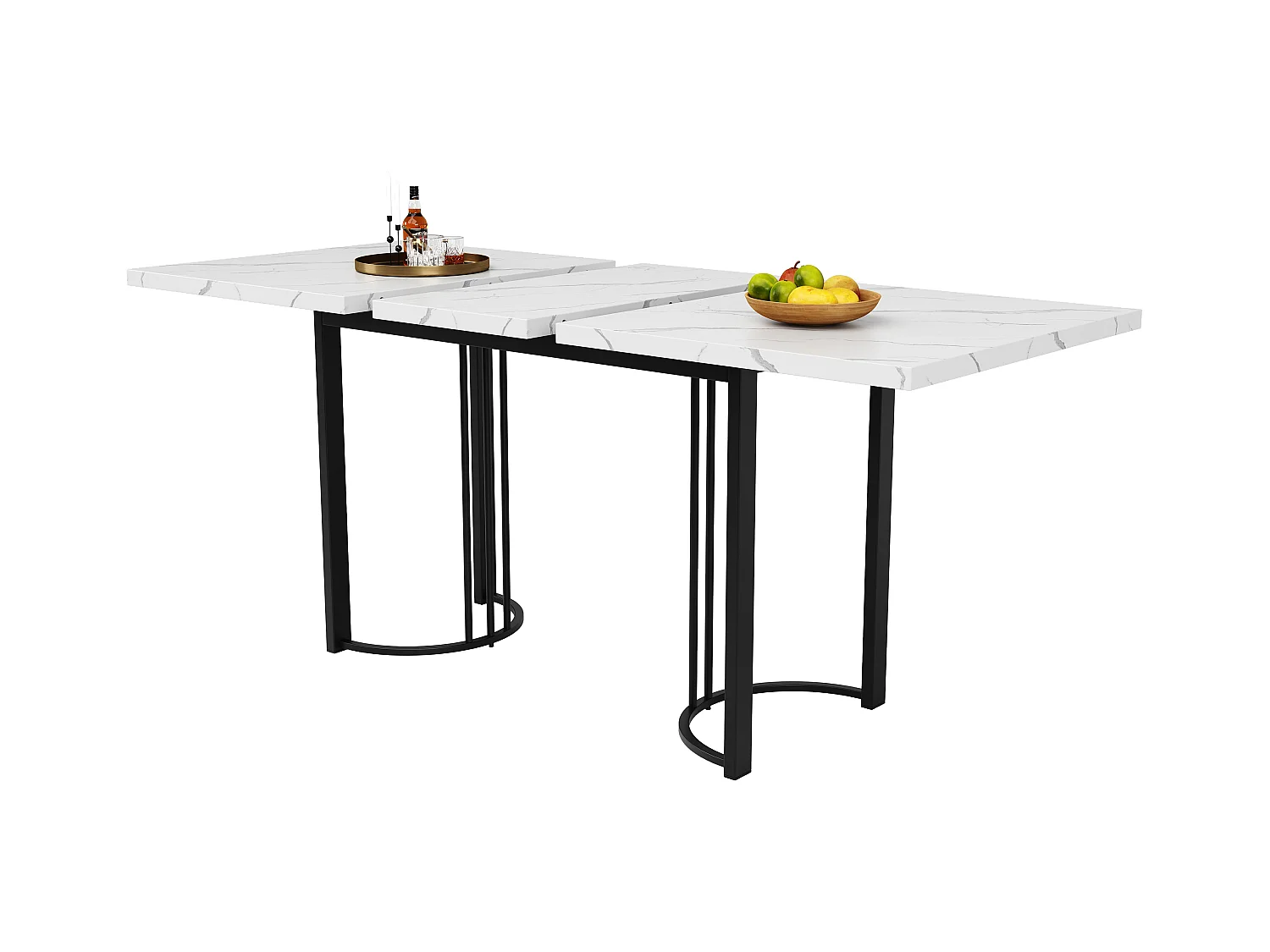 Table à manger extensible 4 à 6 couverts - 140/179.5 x 80 x 75.5 cm - Plateau extensible - MDF + Pieds en métal - Blanc + noir