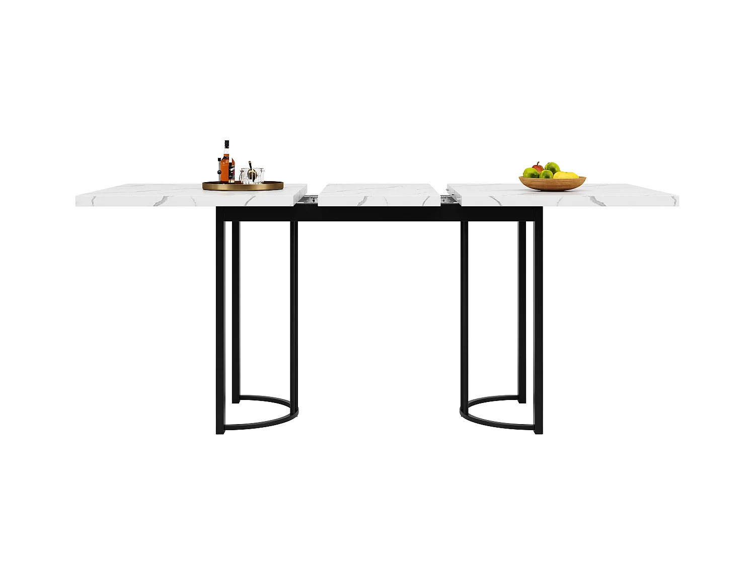 Table à manger extensible 4 à 6 couverts - 140/179.5 x 80 x 75.5 cm - Plateau extensible - MDF + Pieds en métal - Blanc + noir