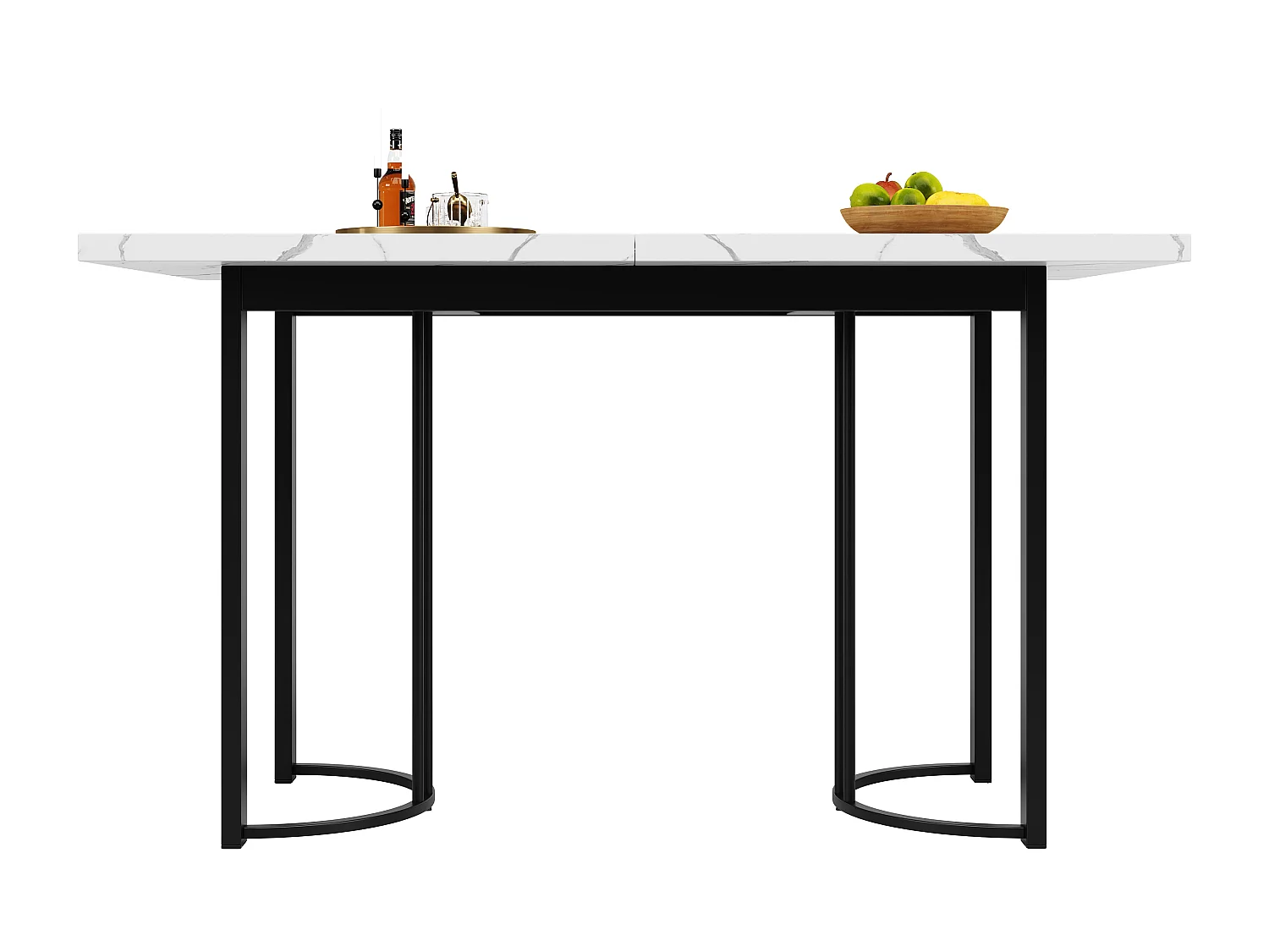 Table à manger extensible 4 à 6 couverts - 140/179.5 x 80 x 75.5 cm - Plateau extensible - MDF + Pieds en métal - Blanc + noir