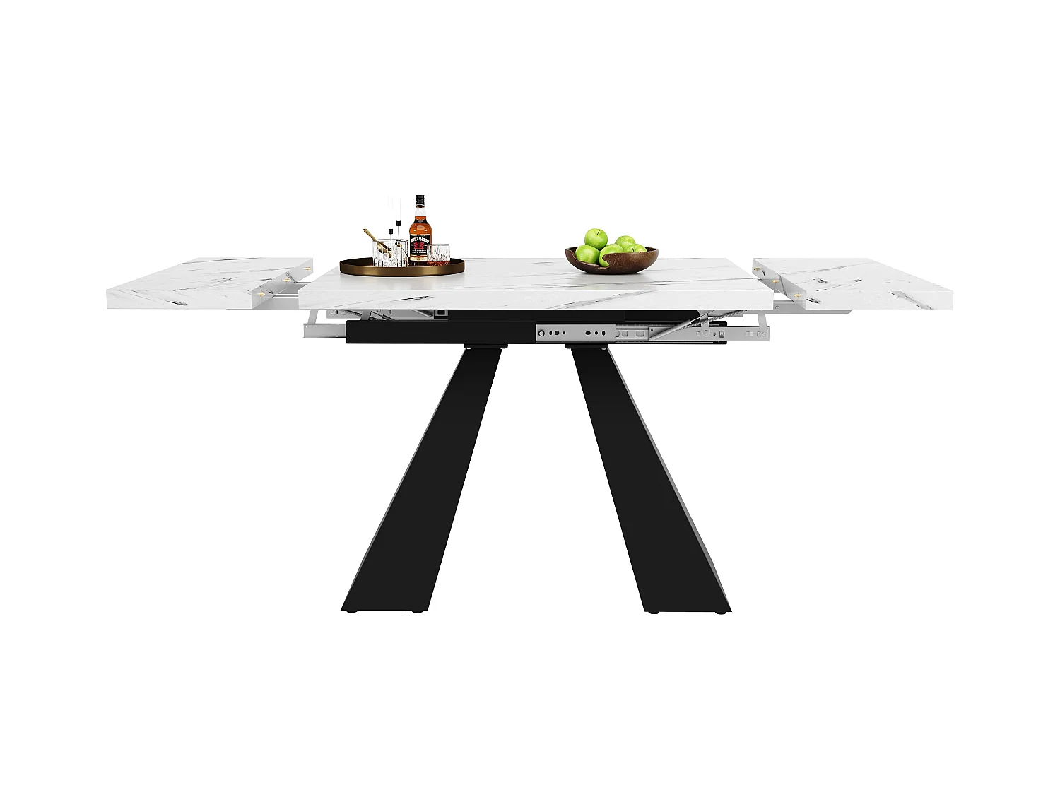 Uitschuifbare eettafel - 99-159 x 74 x 77 cm - Marmerlook blad - MDF & Metaal - Wit + Zwart