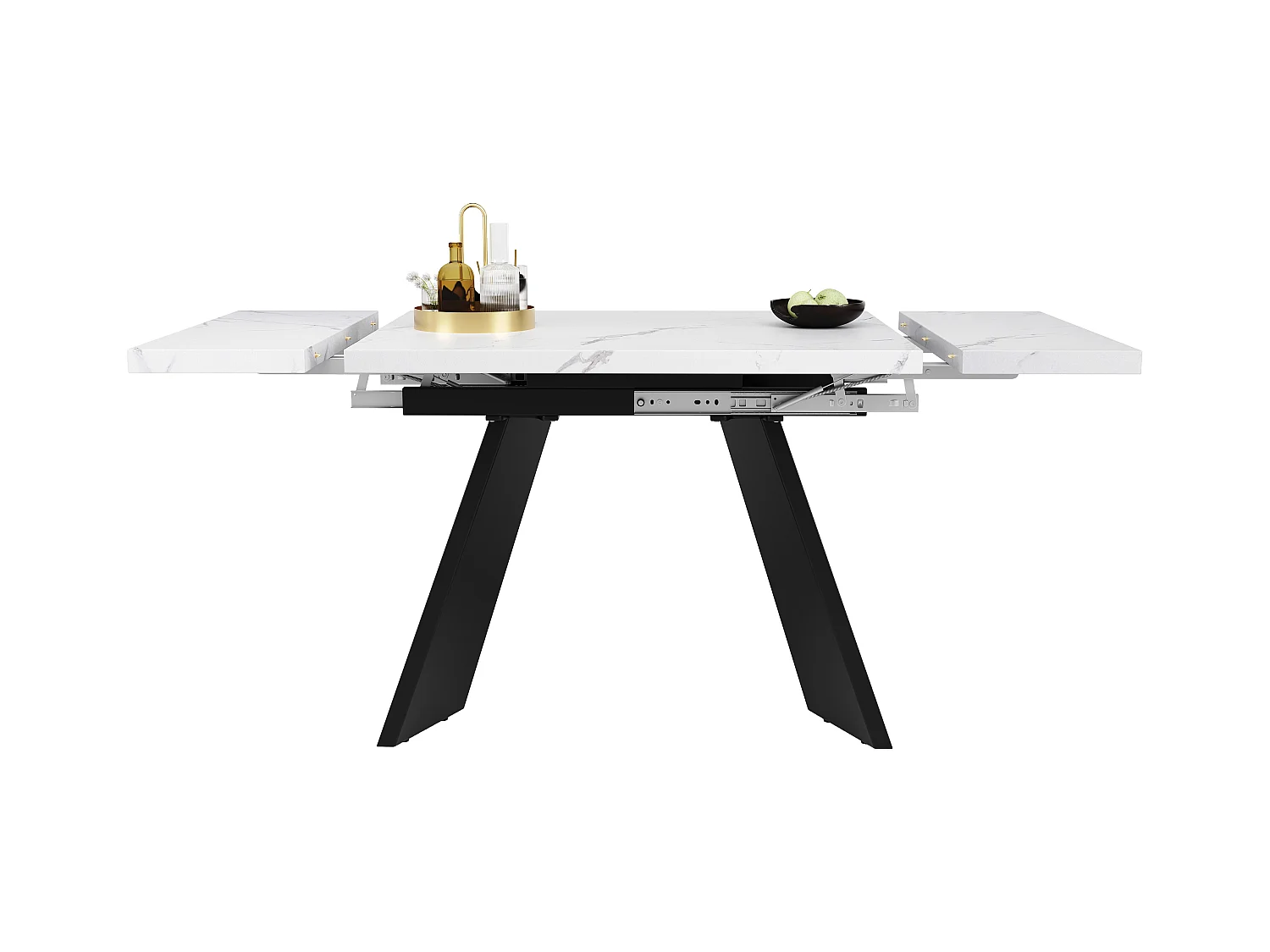 Tavolo da pranzo estensibile - 99-159 x 74 x 77 cm - Piano effetto marmo - Gambe in MDF e metallo - Bianco + nero