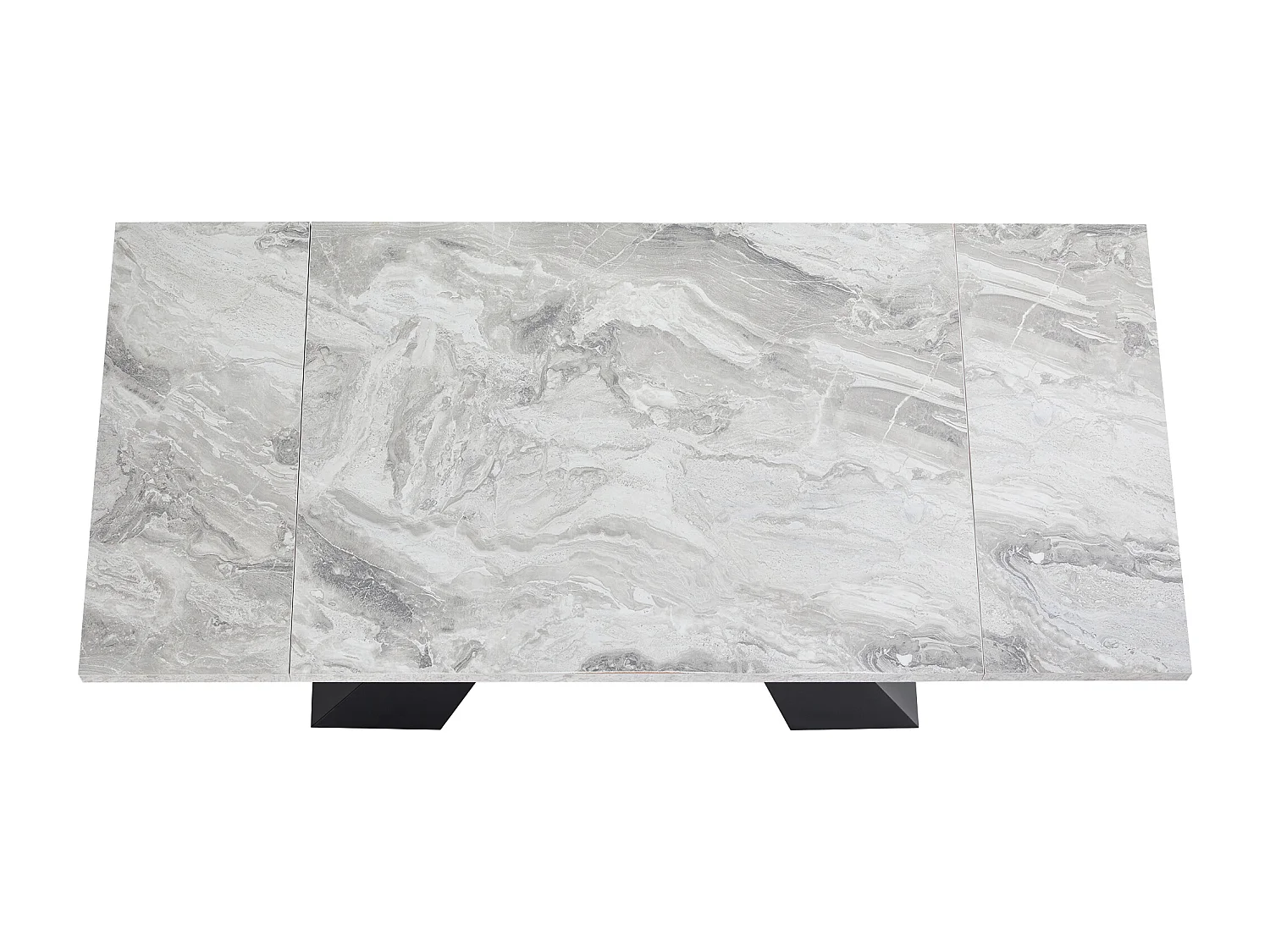 Mesa de jantar extensível - 99-159 x 74 x 77 cm - Tampo efeito mármore - MDF e metal - Cinza + preto