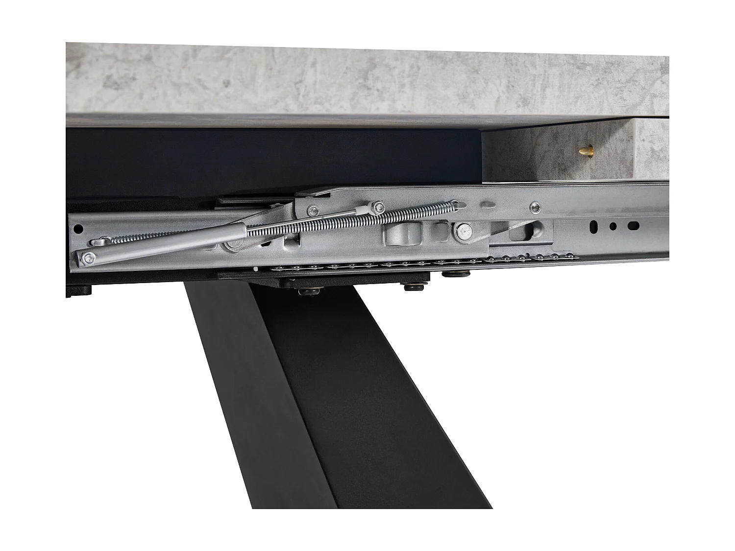 Mesa de jantar extensível - 99-159 x 74 x 77 cm - Tampo efeito mármore - MDF e metal - Cinza + preto