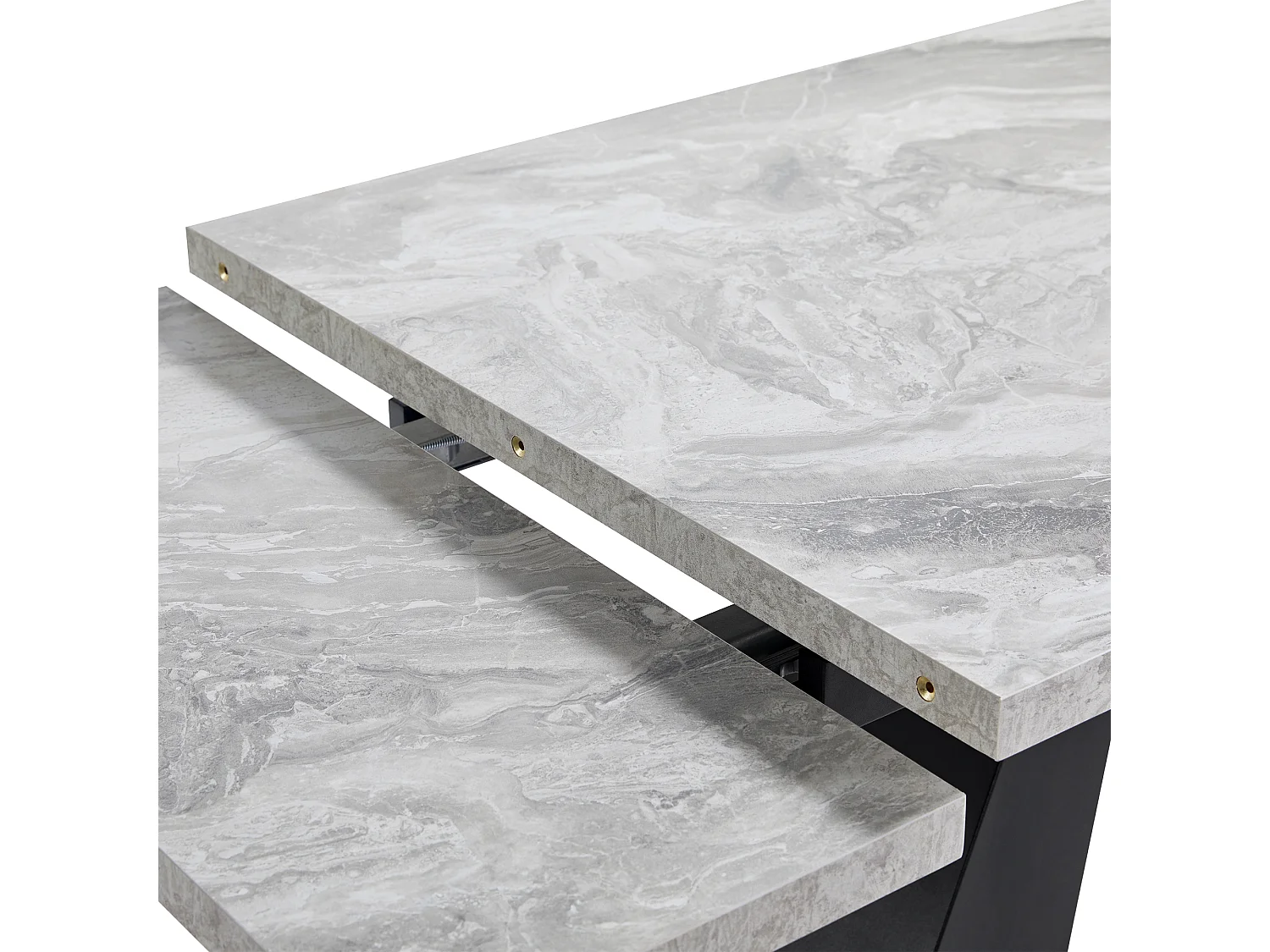 Table à manger extensible - 99-159 x 74 x 77 cm - Plateau en effet marbre - MDF et métal - Gris + noir