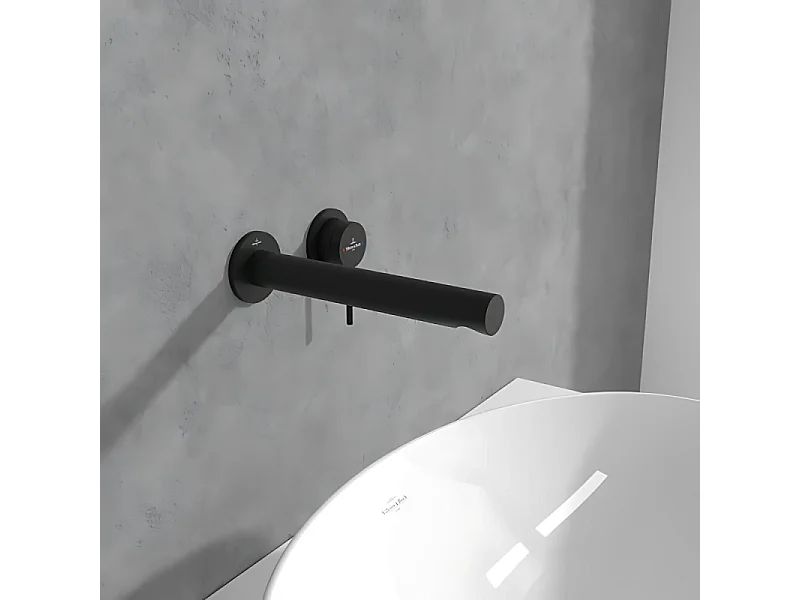 Mitigeur lavabo mural Villeroy et Boch Loop & Friends sans vidage Matt Black + Corps encastrable