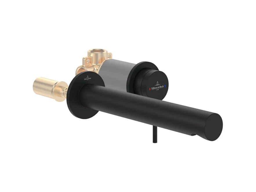 Mitigeur lavabo mural Villeroy et Boch Loop & Friends sans vidage Matt Black + Corps encastrable