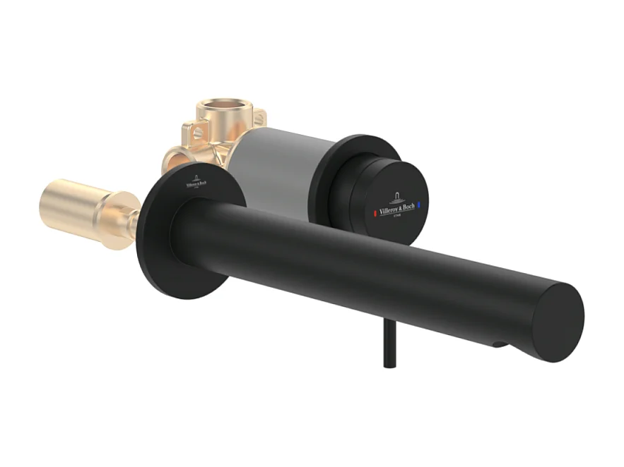 Mitigeur lavabo mural Villeroy et Boch Loop & Friends sans vidage Matt Black + Corps encastrable