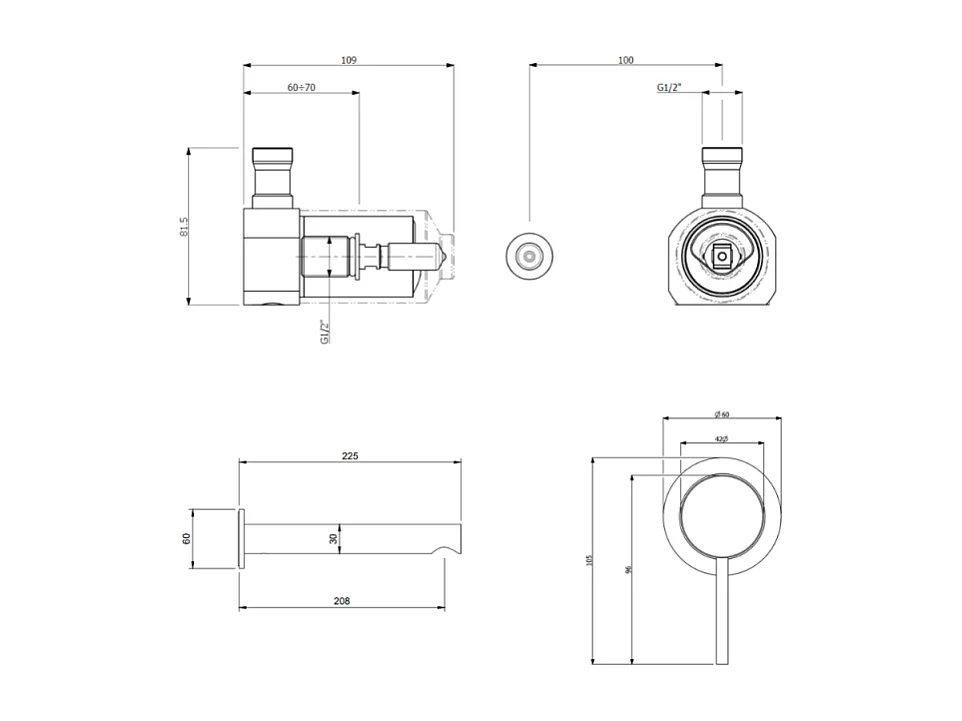 Mitigeur lavabo mural Villeroy et Boch Loop & Friends sans vidage Matt Black + Corps encastrable