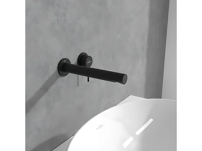 Mitigeur lavabo mural Villeroy et Boch Loop & Friends sans vidage Matt Black + Corps encastrable