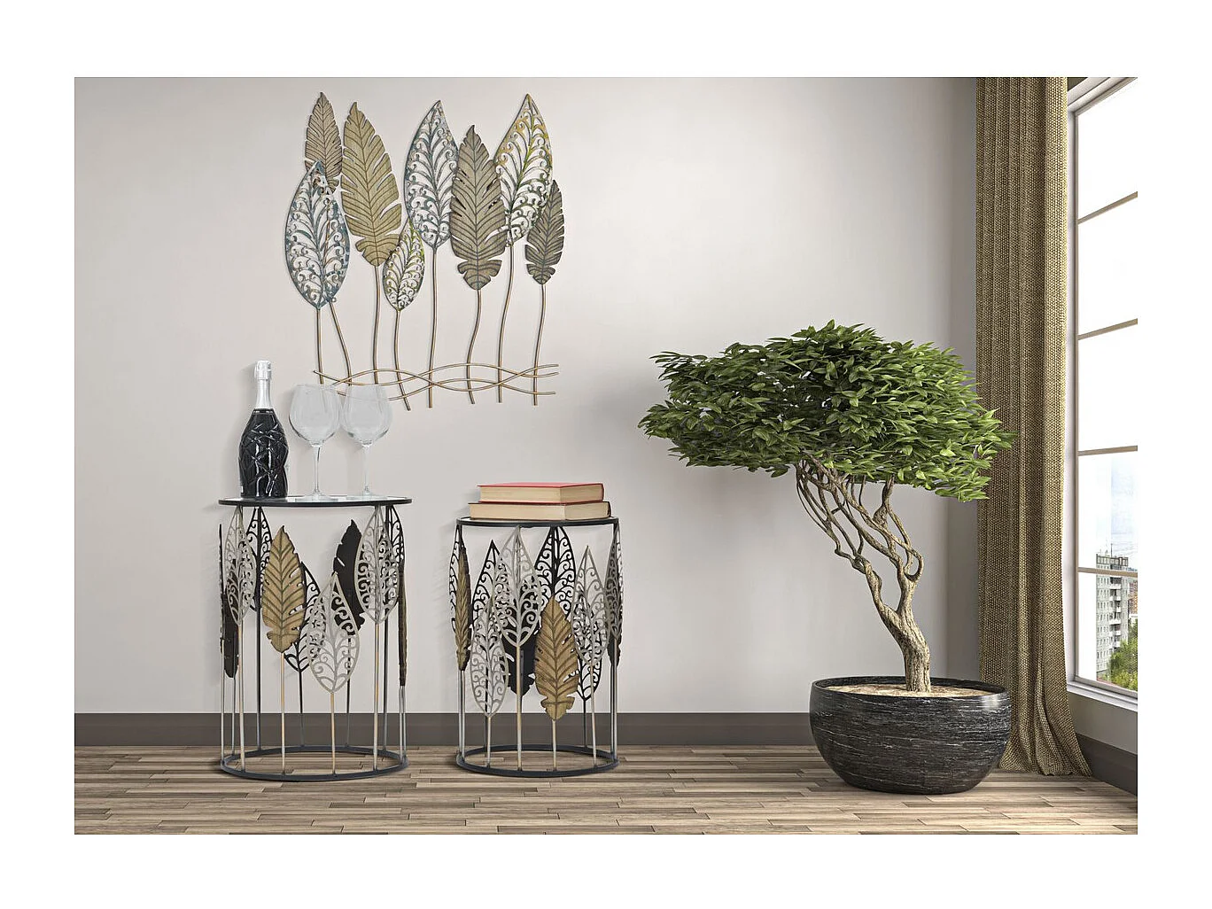 Table d'Appoint Feuille 65, Multicouleur, 38x38x55 cm, Seven Design