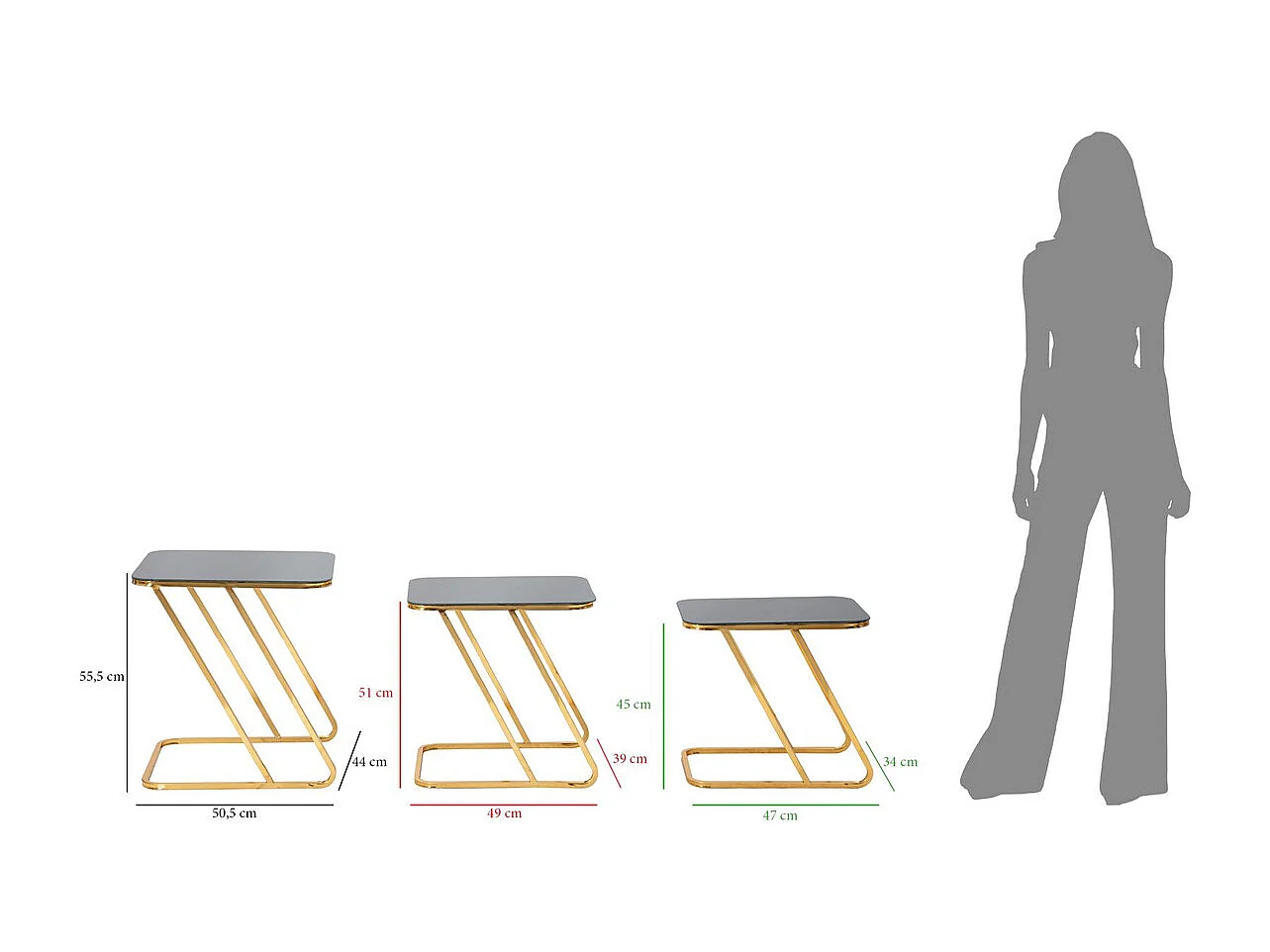 Table d'Appoint MF551, Or, 44x50,5x55,5 cm, Seven Design