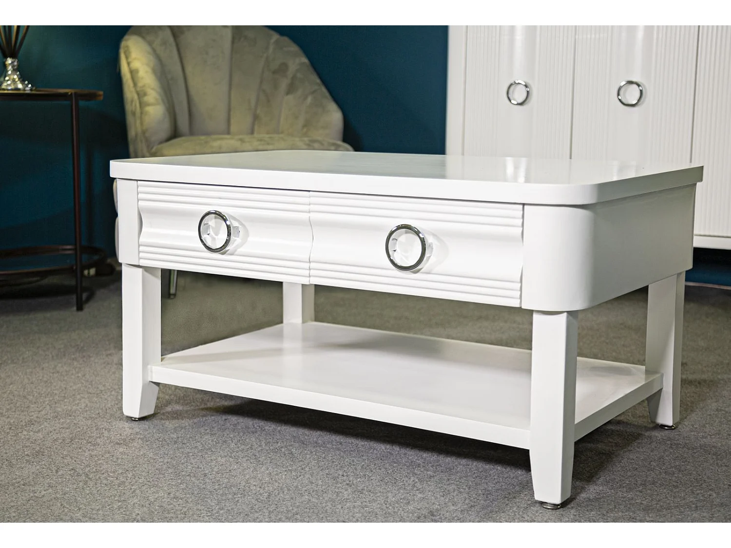 Tavolino MF516, Bianco, 90x60x47 cm, Epikasa