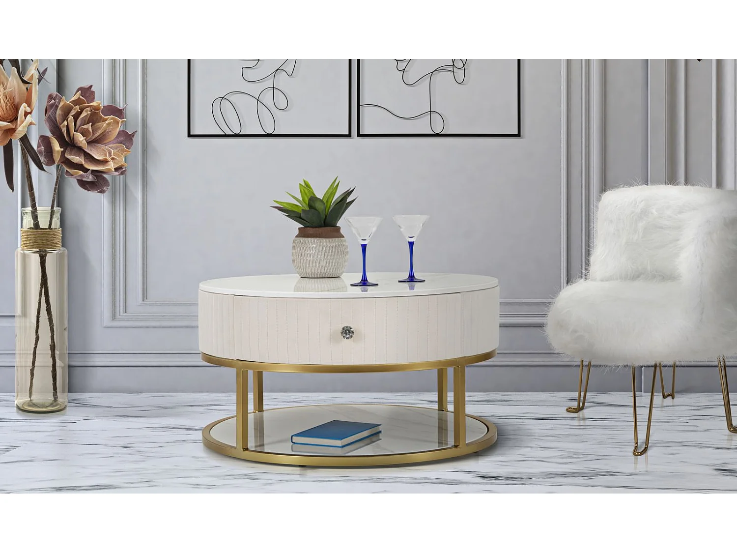 Koffietafel MF529, Wit, 75x75x36 cm, Epikasa