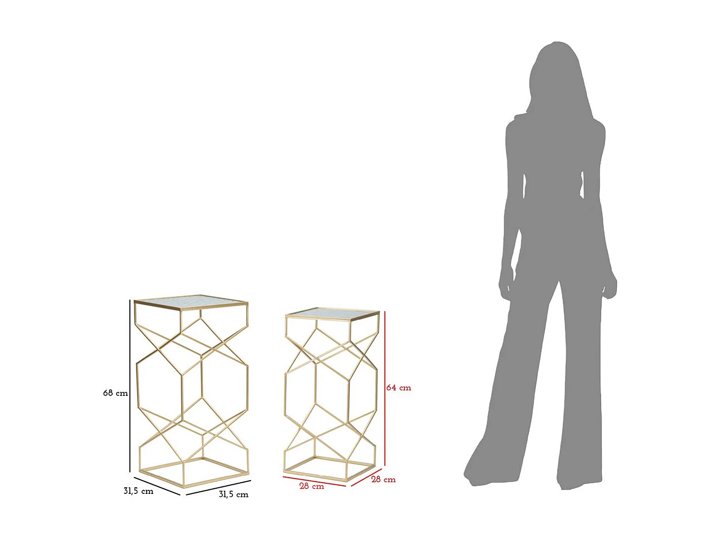 Table d'Appoint MF565, Or, 31,5x31,5x68 cm, Seven Design