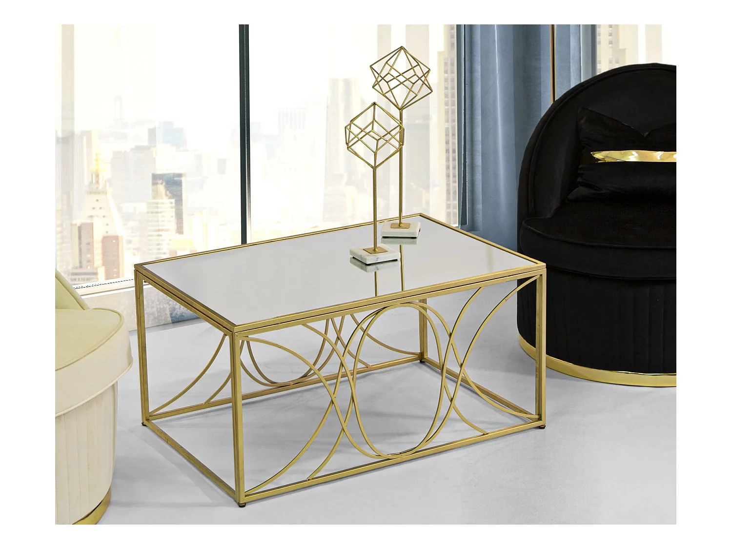 Mesa de Centro MF552, Ouro, 90x60x45 cm, Epikasa