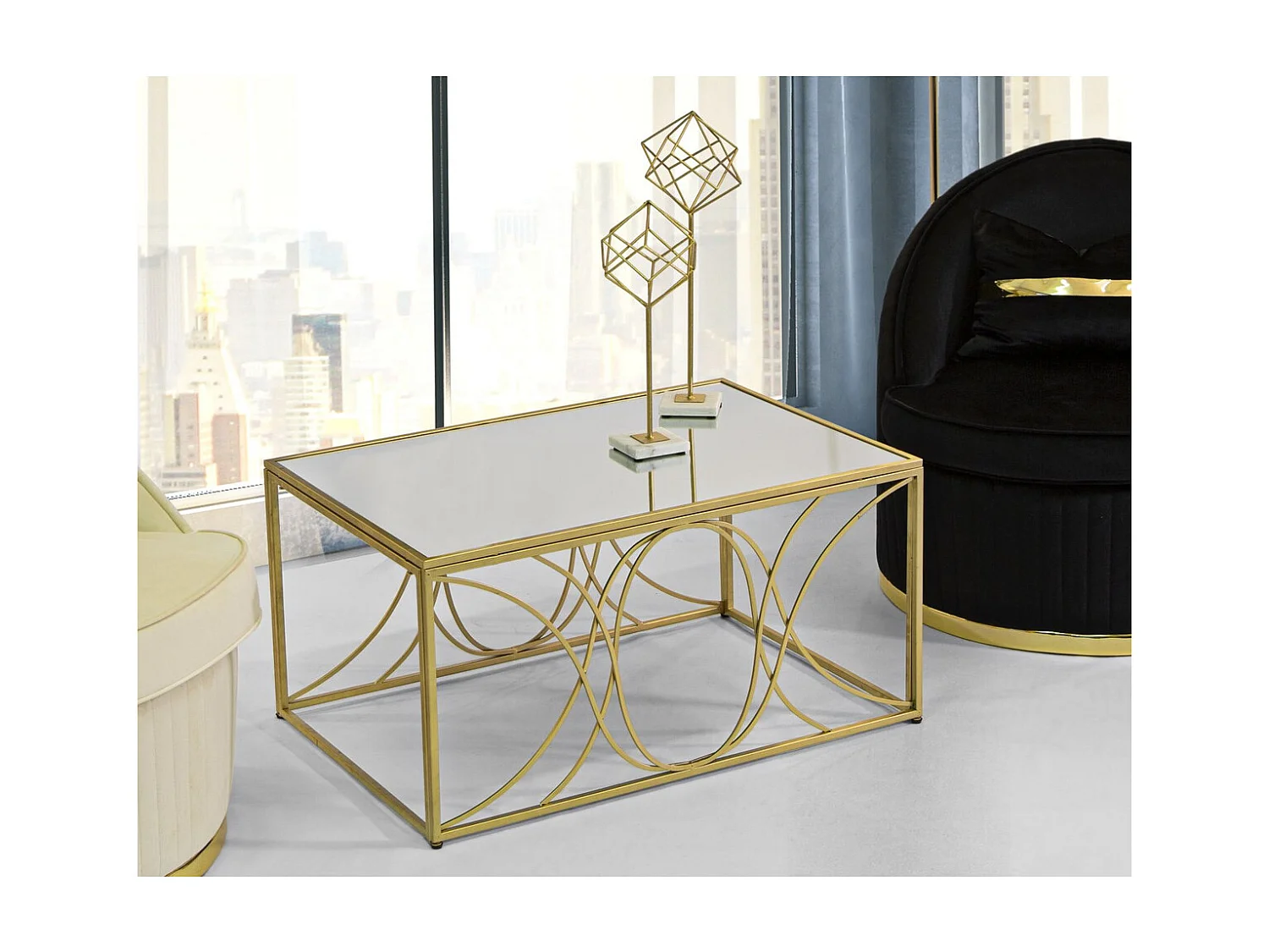 Table d'Appoint MF552, Or, 90x60x45 cm, Seven Design