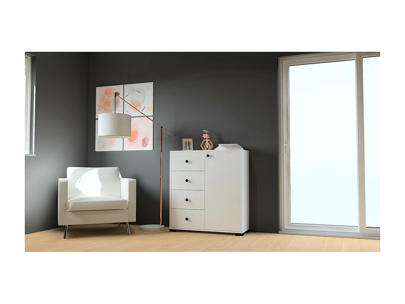 Commode à Tiroirs Madrid, Blanc, 90,3x33x189 cm, Epikasa
