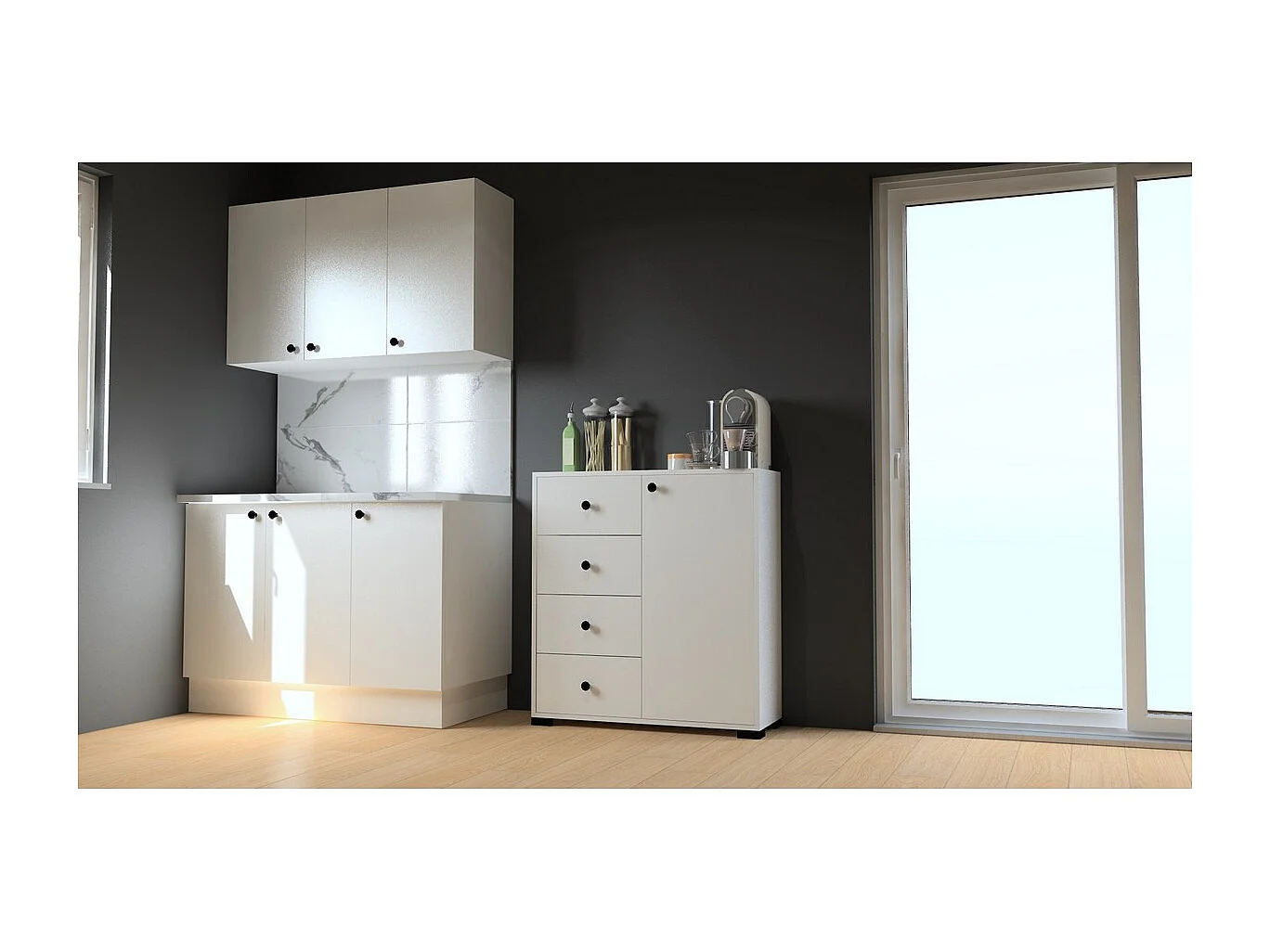 Commode à Tiroirs Madrid, Blanc, 90,3x33x189 cm, Epikasa