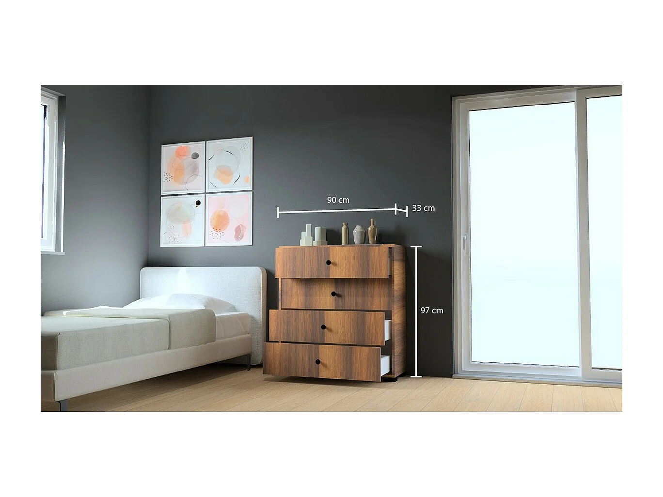 Cómoda Madrid, Branco, 90,3x33x189 cm, Epikasa