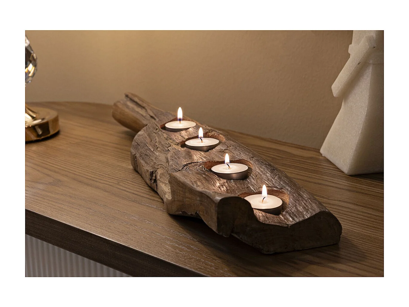 Suporte de Velas Natura 5, Castanho, 51x14x6 cm, Seven Design