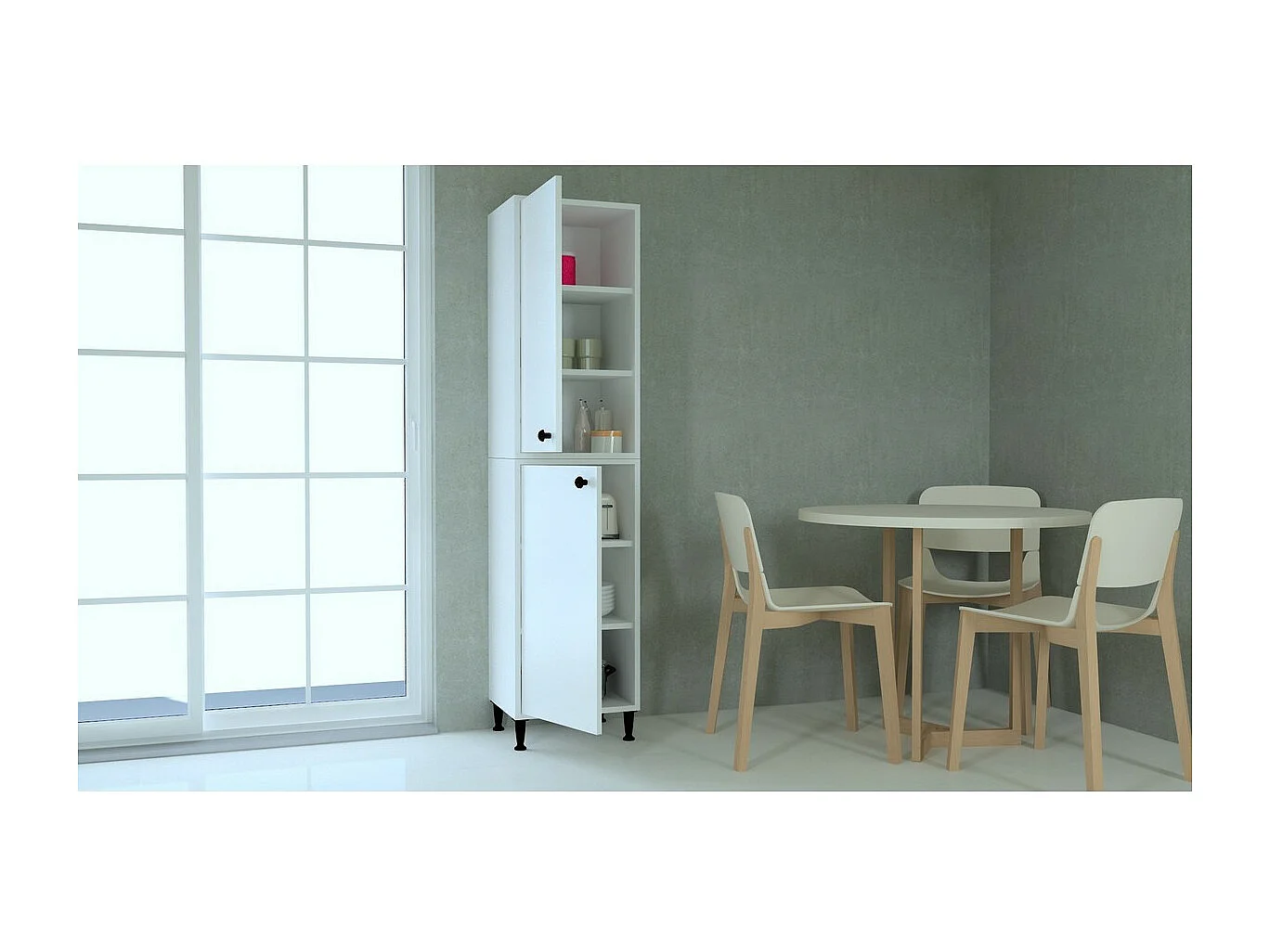 Onderkast Kumru, Wit, 45,1x34,5x174,8 cm, Epikasa