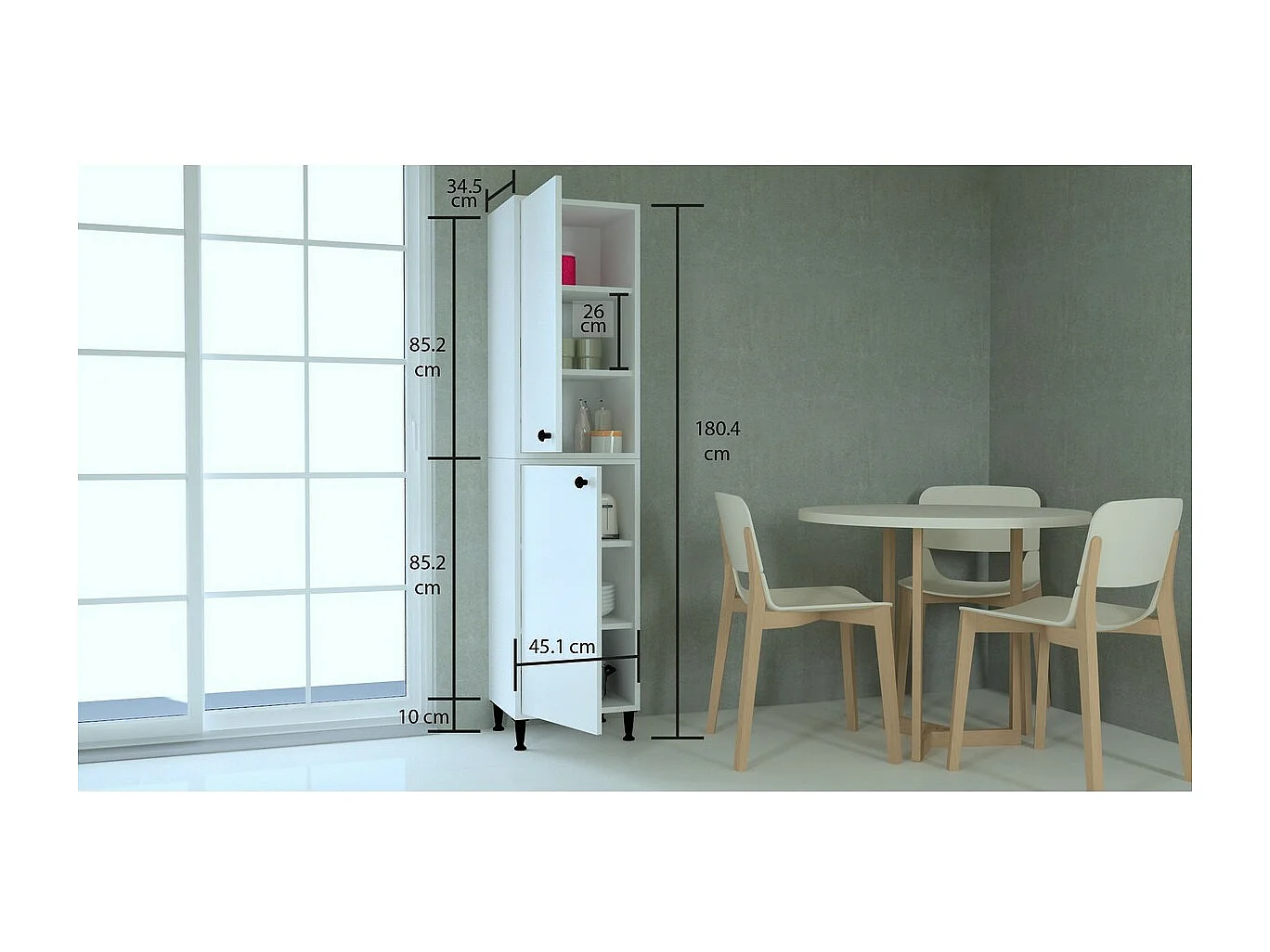 Onderkast Kumru, Wit, 45,1x34,5x174,8 cm, Epikasa