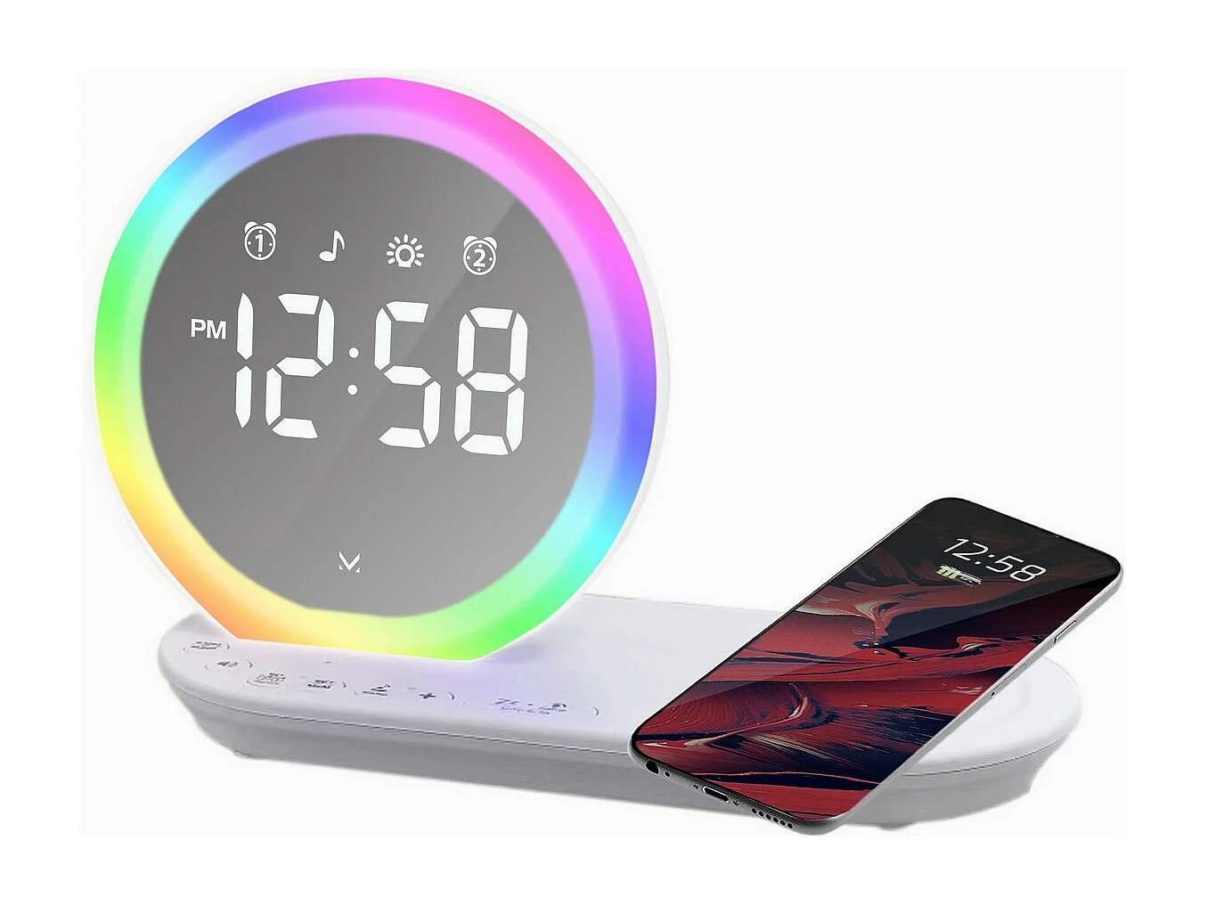 Inteligentny Radiobudzik Morning, Biały, 9x13,9x21,9 cm, Majestic