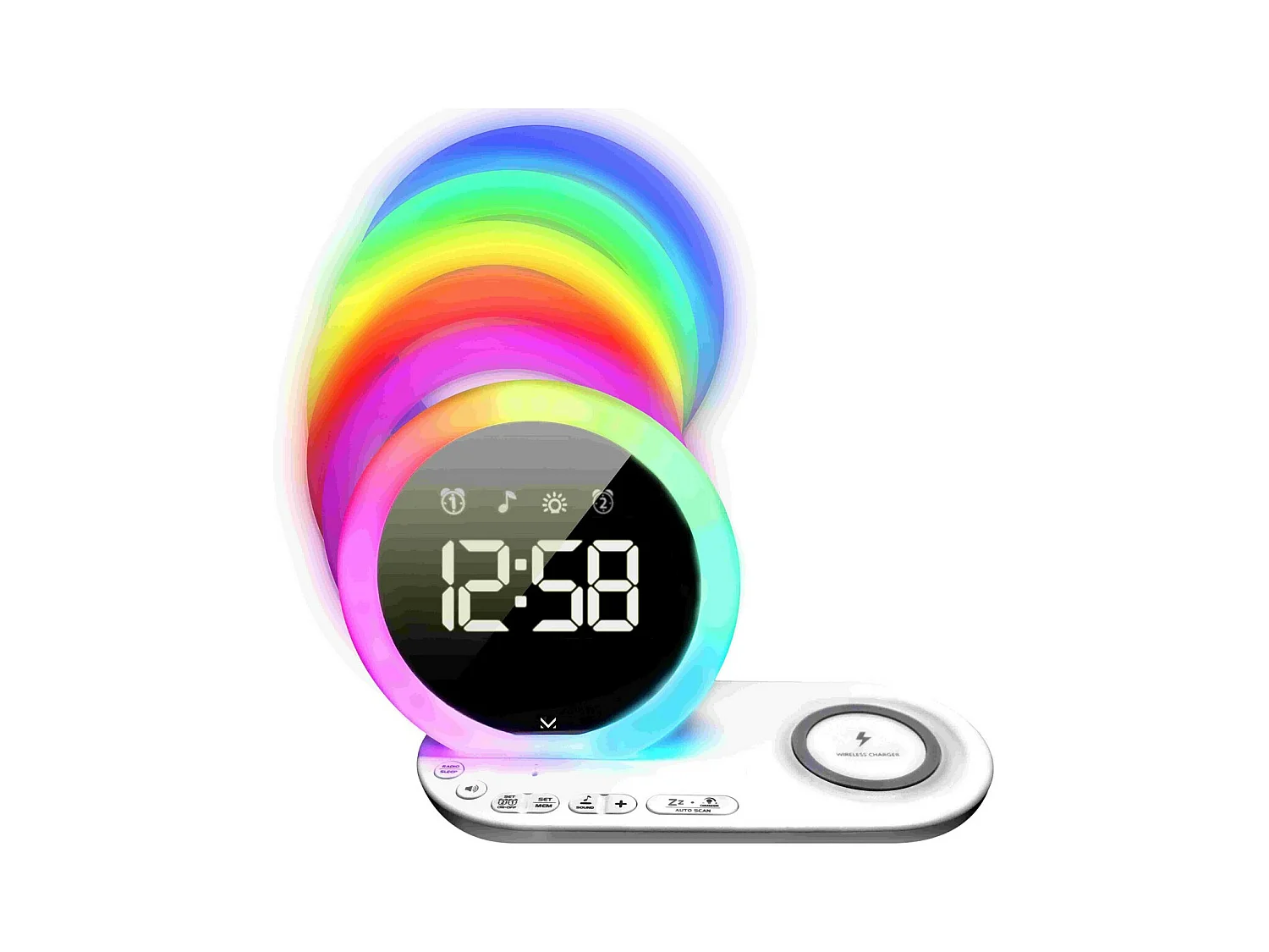 Slimme Wekkerradio Morning, Wit, 9x13,9x21,9 cm, Majestic