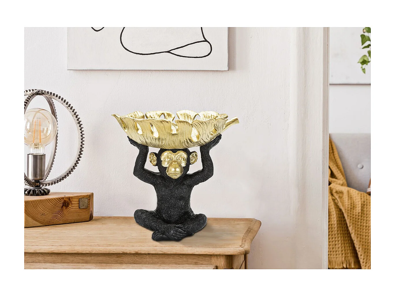 Plateau Singe 9, Noir, 25,2x21x24 cm, Seven Design