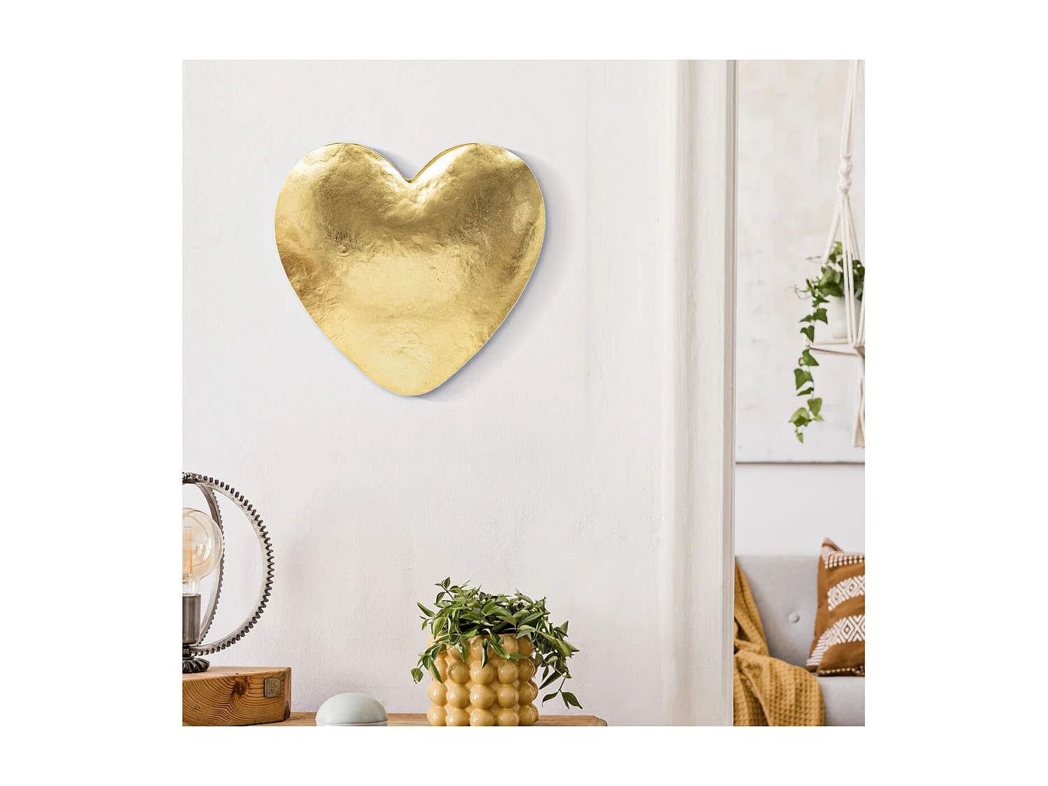 Candeeiro de Parede Coração 2, Ouro, 25,5x15x24 cm, Seven Design