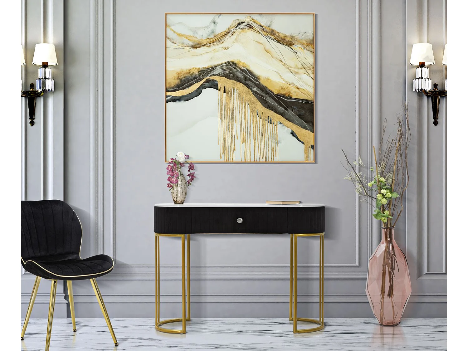 Tavolo Consolle MF614, Nero, 100x43x74 cm, Seven Design