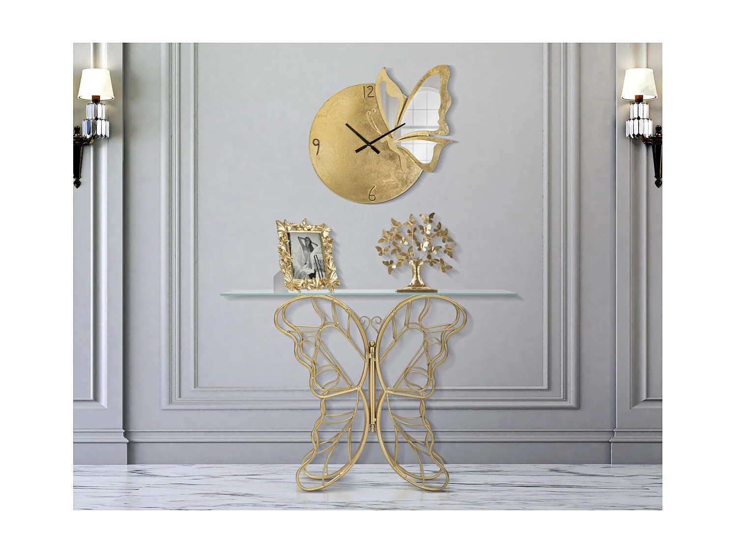 Table Console Papillon 2, Or, 110x40x76 cm, Seven Design