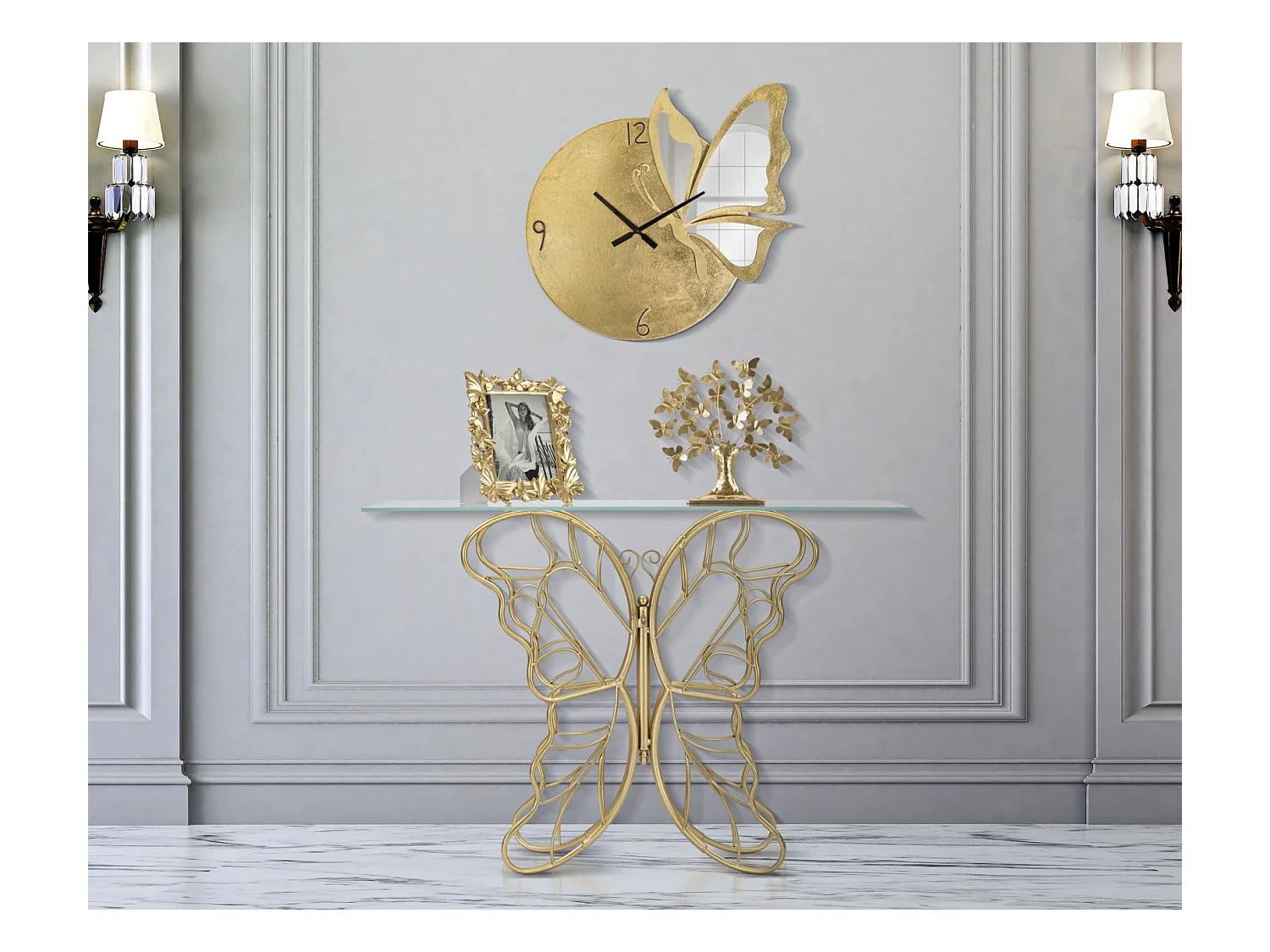 Table Console Papillon 2, Or, 110x40x76 cm, Epikasa