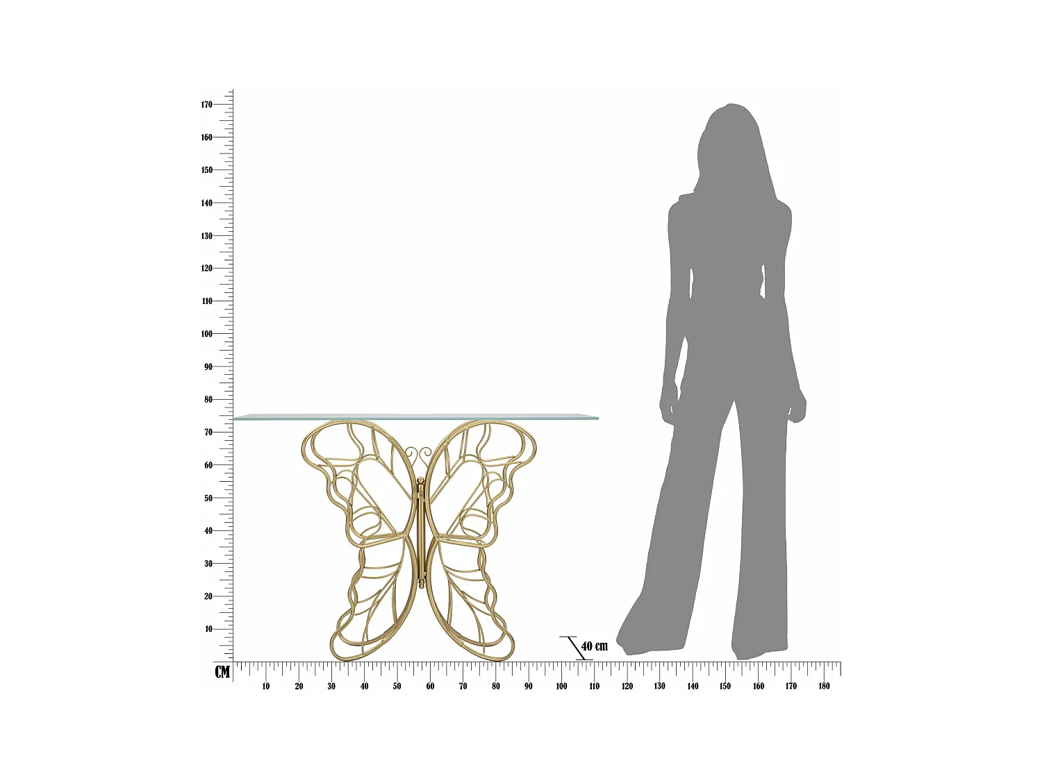 Table Console Papillon 2, Or, 110x40x76 cm, Epikasa