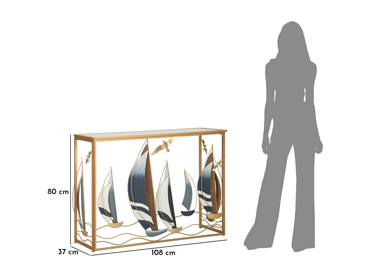 Table Console Bateaux 9, Multicouleur, 108x37x80 cm, Seven Design