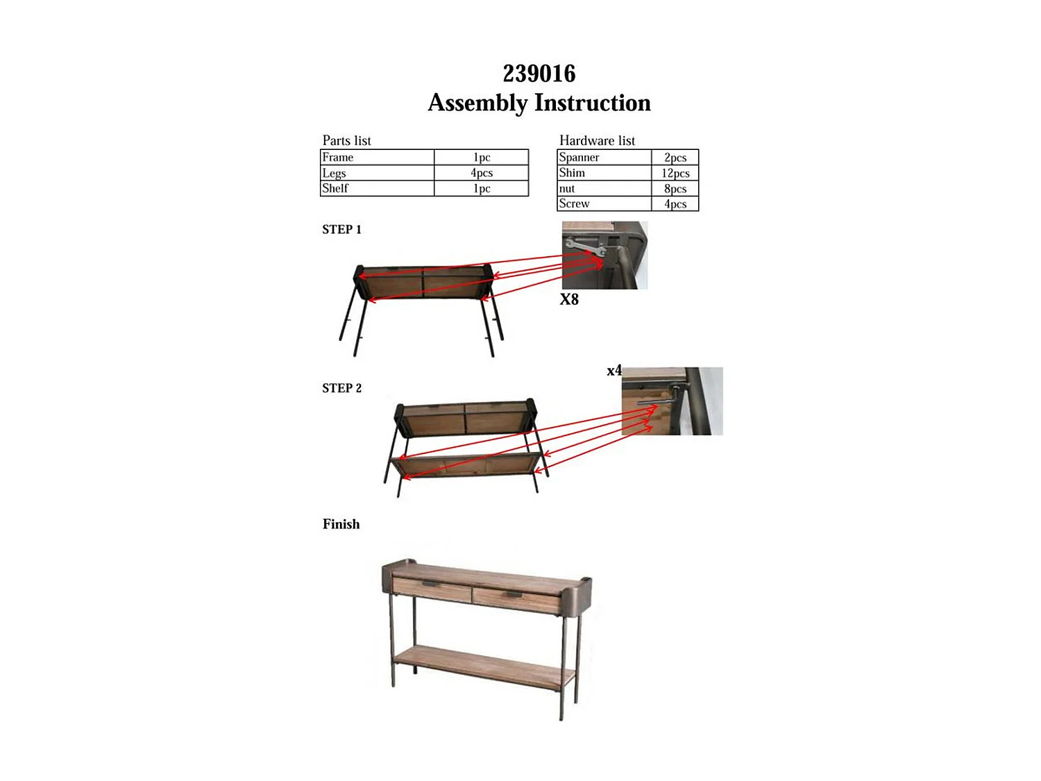 Table Console MF609, Marron, 120x31x72 cm, Seven Design