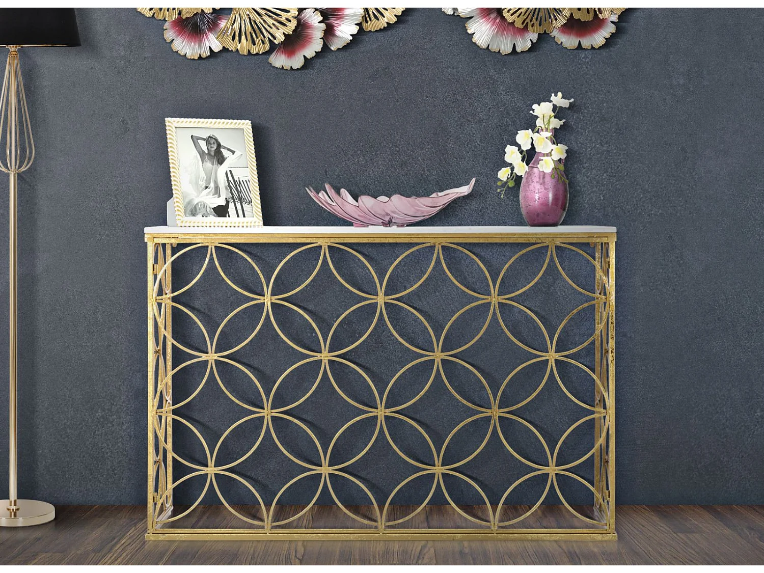 Tavolo Consolle MF619, Oro, 120x40x80 cm, Seven Design