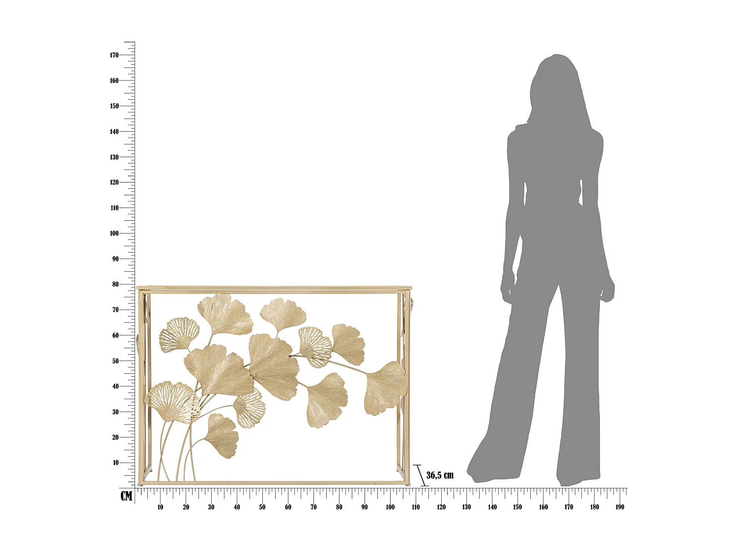 Table Console Feuille 72, Or, 108x36,5x80 cm, Epikasa