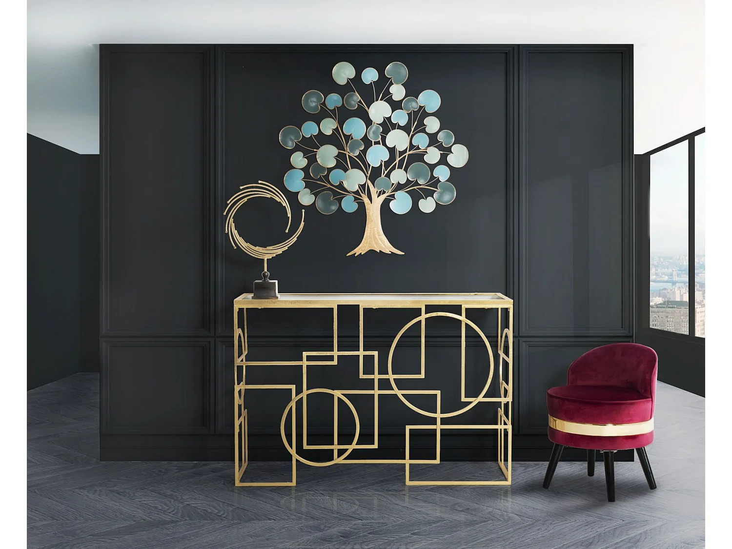 Tavolo Consolle MF625, Oro, 120x41x81 cm, Epikasa