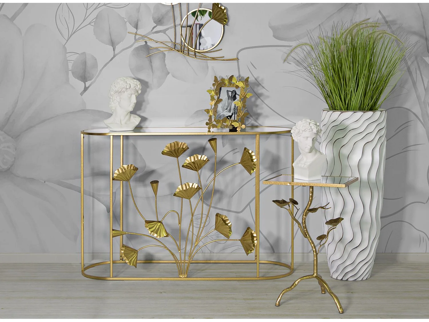 Tavolo Consolle Foglia 73, Oro, 120x40x80 cm, Seven Design